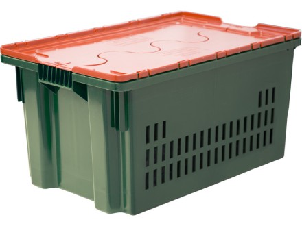 Ящик 600х400х300 дно сплошное, стенки перфорированные, Safe PRO цв. зелёный с оранжевой крышкой купить в Котласе