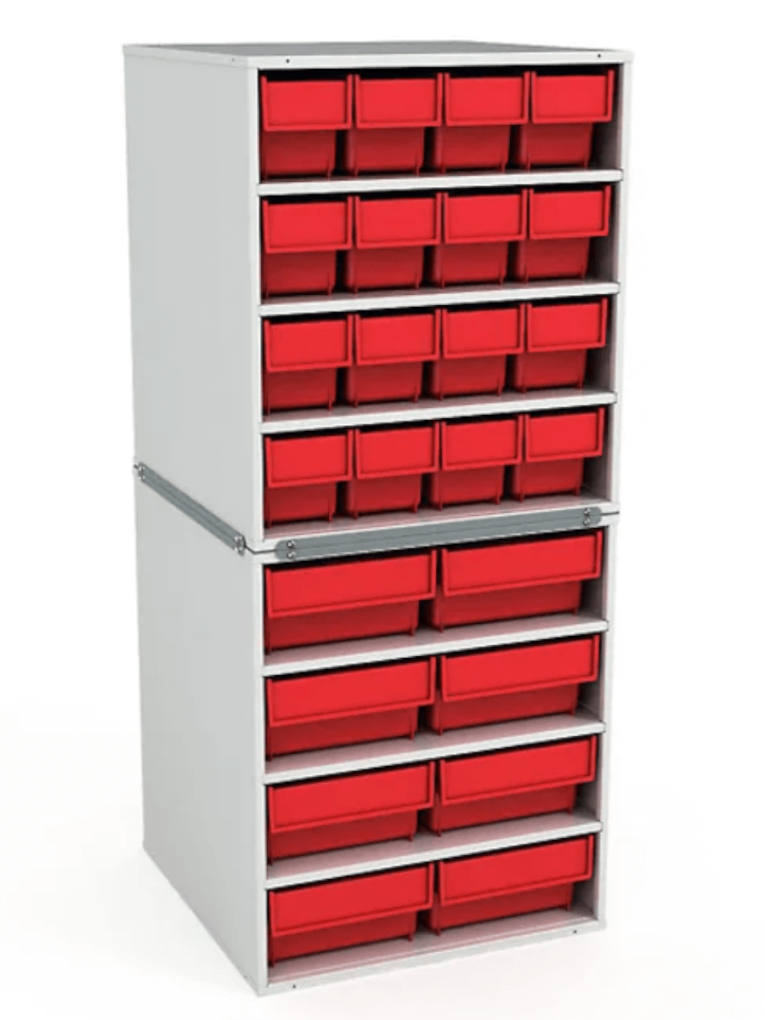 Стационарная кассетница ДиКом (на 2 яруса) с красными ящиками купить в Котласе