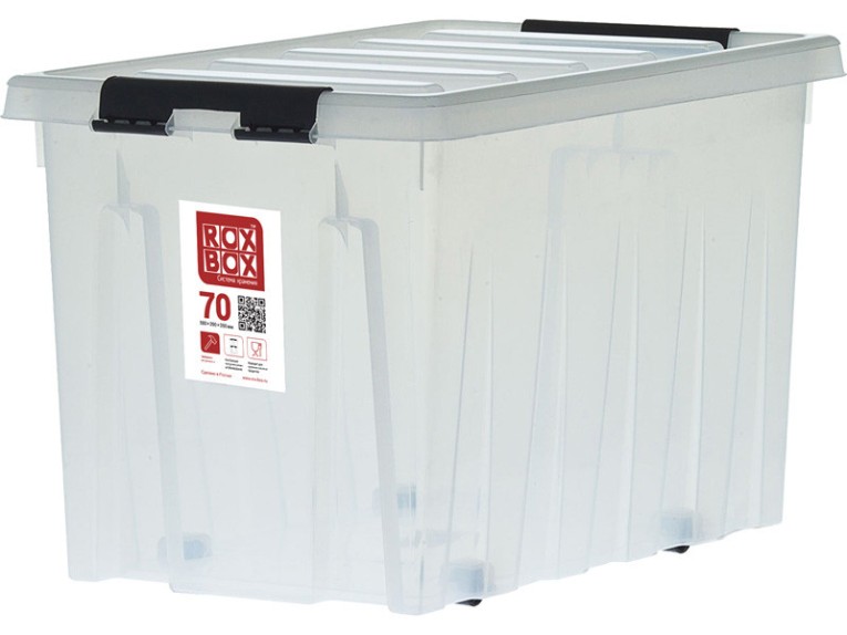 Контейнер Rox Box Original 70 (580х390х350 мм с крышкой и клипсами, на роликах, прозрачный) купить в Котласе