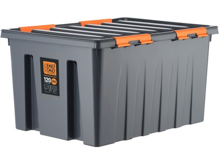 Контейнер особопрочный Rox Box PRO 120 (740х565х400 мм с крышкой и клипсами, на роликах, антрацит) купить в Котласе