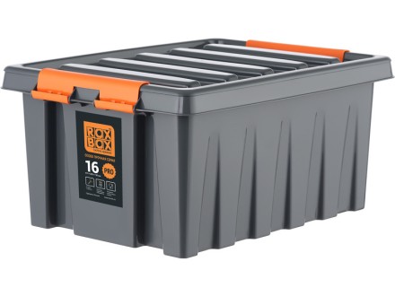 Контейнер особопрочный Rox Box PRO 16 (415х300х190 мм с крышкой и клипсами, антрацит) купить в Котласе