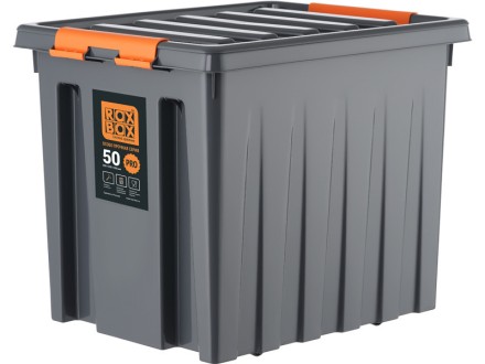 Контейнер особопрочный Rox Box PRO 50 (500х390х390 мм с крышкой и клипсами, на роликах, антрацит) купить в Котласе