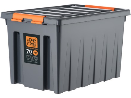 Контейнер особопрочный Rox Box PRO 70 (589х396х355 мм с крышкой и клипсами, на роликах, антрацит) купить в Котласе